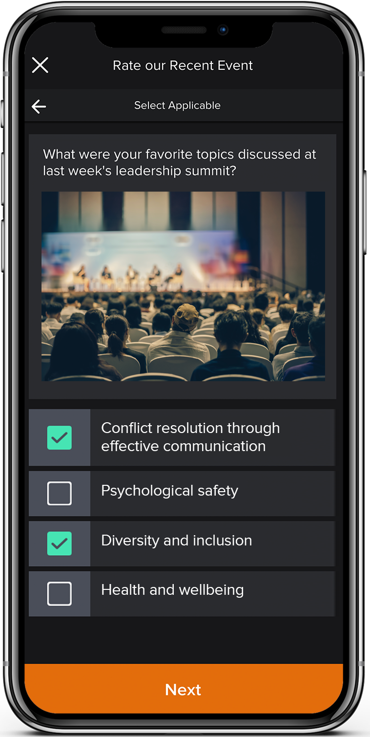 Screenshot of Atiom app's engagement survey